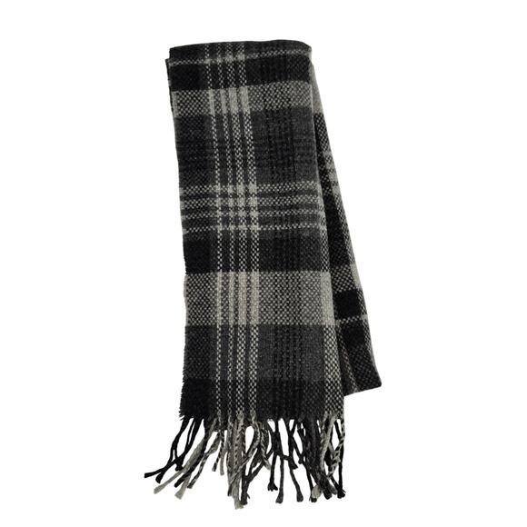 Italian Woollen Treasures Unisex Neutral Plaid Cashmere Wool Blend Luxury Scarf - Picture 1 of 3
